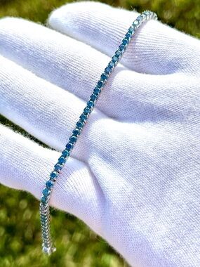 925 Silver, 5.6CTW Royal Blue Moissanite Tennis Bracelet